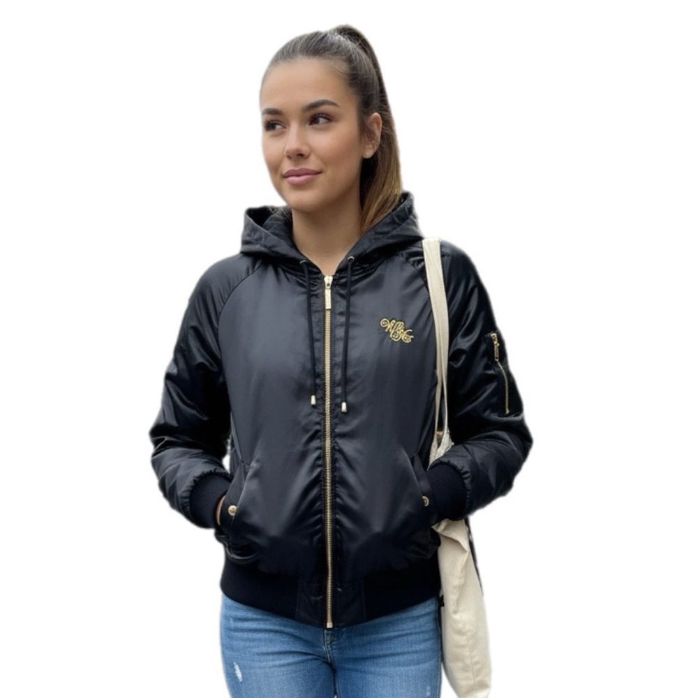 Wckd Black & Gold Satin Full Zip Jacket